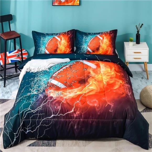 Football Comforter Set Full (79x90 Inch)3Pieces(1Football Comforter2Pillowcase